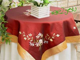   style Ribbon Flowers Hand Embroidered square Tablecloth L031278  