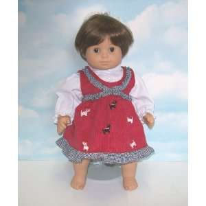  Red Corduroy Dress Set with Embroidered Puppies. Fits 15 