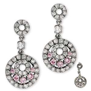 Circle C.Z. Diamond Pink Sapphire Sterling Silver Drop Earrings (Nice 