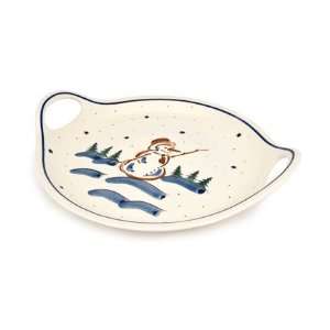  Polish Pottery Snowman Round Tray with Handles