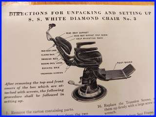 Vintage S.S. White Diamond Chair #3 Dental Chair 1952 Crated Never 