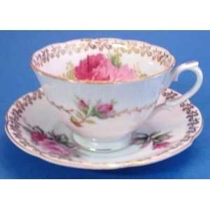 Cherry China Footed Cup & Saucer Pink Roses  Kitchen 
