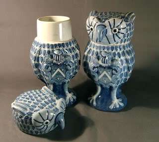 RARE Pr.of DELFT COVERED JARS AS OWLS   APOTHECARY?  