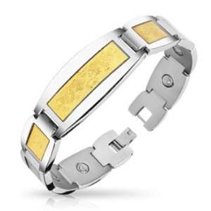 316L Stainless Steel Bracelet with Dragon Engraved Gold Plated Links