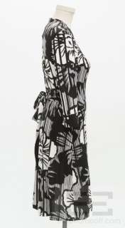 DVF Diane Von Furstenberg Black & White Print Long Sleeve Wrap Dress 