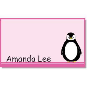  Cute Pink Striped Penguin Calling Cards