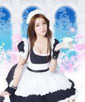 New Maid Costume/lolita/Gothic Cosplay Dress Party Dress + Apron Black 