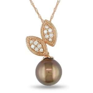 10k Rose Gold Diamond and Chocolate Tahitian Pearl Fashion Pendant and 