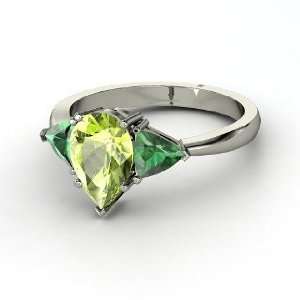  Madeline Ring, Pear Peridot 14K White Gold Ring with 