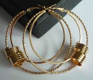 Fashion Gold Tone BIG Circles Hoop Earrings 2.3 GP P70  
