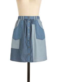 Birds Eye Hue Skirt by Gentle Fawn   Blue, Color Block, Patch 