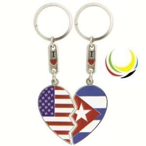  Keychain USA & CUBA HEART 