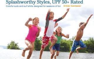 Splashworthy Styles, UPF 50+ Rated. Colorful suits and surf shirts 