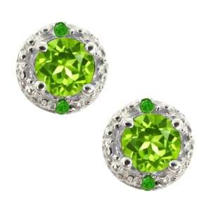   Genuine Round Green Peridot Gemstone 18k White Gold Earrings Jewelry