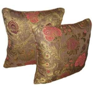 16x16 Burgundy and Pink Floral Brocade Decorative Throw Pillow Cover 
