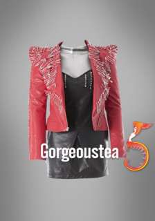 SC263 Red Pin Particular Rock EMO Women Leather Jackets Coats Elegant 