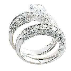 Sterling Silver CZ Solitaire and Eternity Ring Set   Solitaire ring 