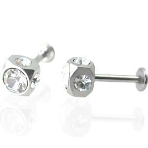   Stainless Steel Cube Labret with 1 Large and 4 Small Clear Cubic