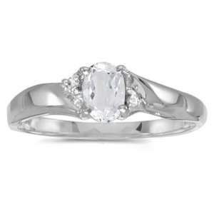   White Gold April Birthstone Oval White Topaz And Diamond Ring Jewelry