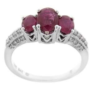  10k White Gold 3 Stone Oval Ruby and Diamond Past Present 