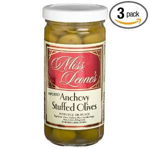 Miss Leones Anchovy Stuffed Queen Olives, 12 Ounce Jars (Pack of 3)