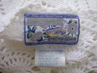 April Cornell White Lacy Cardigan Sweater L Crochet Open Knit Acrylic 