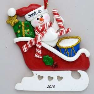  Personalized Snowman in Sleigh Claydough Christmas Ornament 