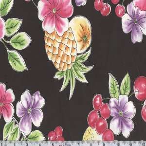  54 Wide Stretch Twill Fruity Floral Black Fabric By The 