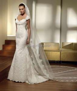 Applique Bud silk Cap Sleeve Sash Fit Wedding Dress Custom Size 2 4 6 