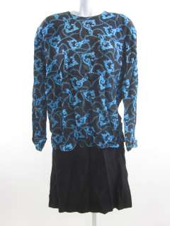 ALBERT NIPON SUITS Black Teal Wool Skirt Suit Sz 12, 16  