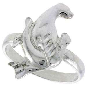  Sterling Silver Diamond Cut Double Dolphin Ring, size 8.5 