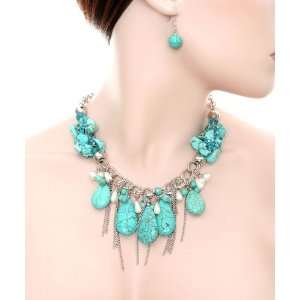  Fancy Pearls & Turquoise Stones Fashion Necklace Set 
