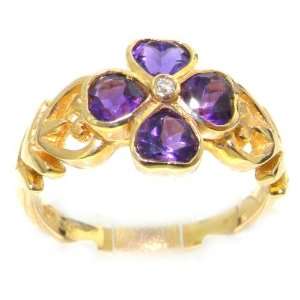   Large Diamond & Heart Shape Amethyst Shamrock Ring  Size 6.5 Jewelry