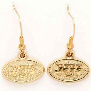  New York Jets NFL Team Logo Gold Tone Dangle Earrings 