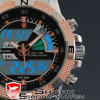 Shark 6 Hands / Chronograph Date Day Stainless Steel Quartz Men Sport 