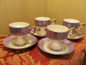   Cup & Saucer Set~Purple Opalescent~Mother of Pearl~Gold~ 8 pc  