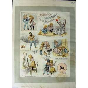   1887 Colour Print Children Story Dog Robinson Crusoe