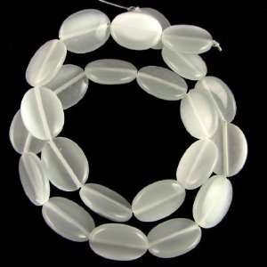    18mm white fiber optic cats eye flat oval beads 15