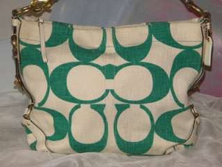 COACH SIGNATURE LG CARLY Green/Ivory Hobo Shoulder Bag 10795 Authentic 