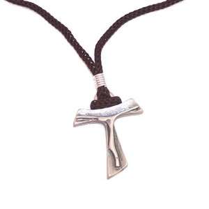  Pewter Tau Cross Necklace ( 1.5 inches Tau and 2 x 13 