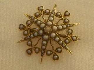 VICTORIAN 15CT GOLD SEED PEARL STAR PENDANT BROOCH  