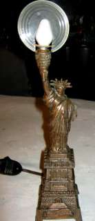 ANTIQUE ART DECO STATUE OF LIBERTY LADY BUST AMERICAN LIBERTY LAMP 