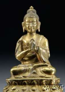 Chinese Tibetan Gilt Bronze Seated Buddha Upon Lotus Base, 19th 