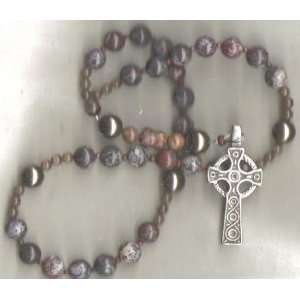  Anglican Rosary of Poppy Onyx & Pewter Celtic Cross 