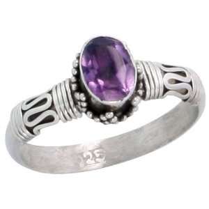 Sterling Silver Bali Style Ring, w/ 7 x 5 mm Oval Cut Natural Amethyst 