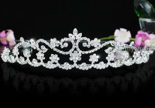 Bridal Wedding Pageant Sparkling Flower Tiara use Swarovski Crystal 