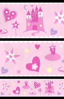PRINCESS Tiara Pink Castle Heart Star Wall paper Border  