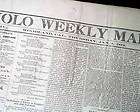 Rare 1872 WOOLAWN CA Newspaper Yolo City California BRIGHAM YOUNG 