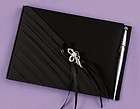 Black Guestbook with Rhinsetone Bow and Silver Pen   NEW (10029)