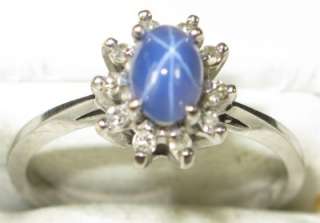   10K White Gold 1.10ctw Star Sapphire & H SI Diamond Ring Retail $2000